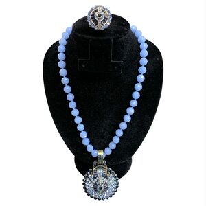 Heidi Daus Blue Beaded Necklace with Intricate Pendant